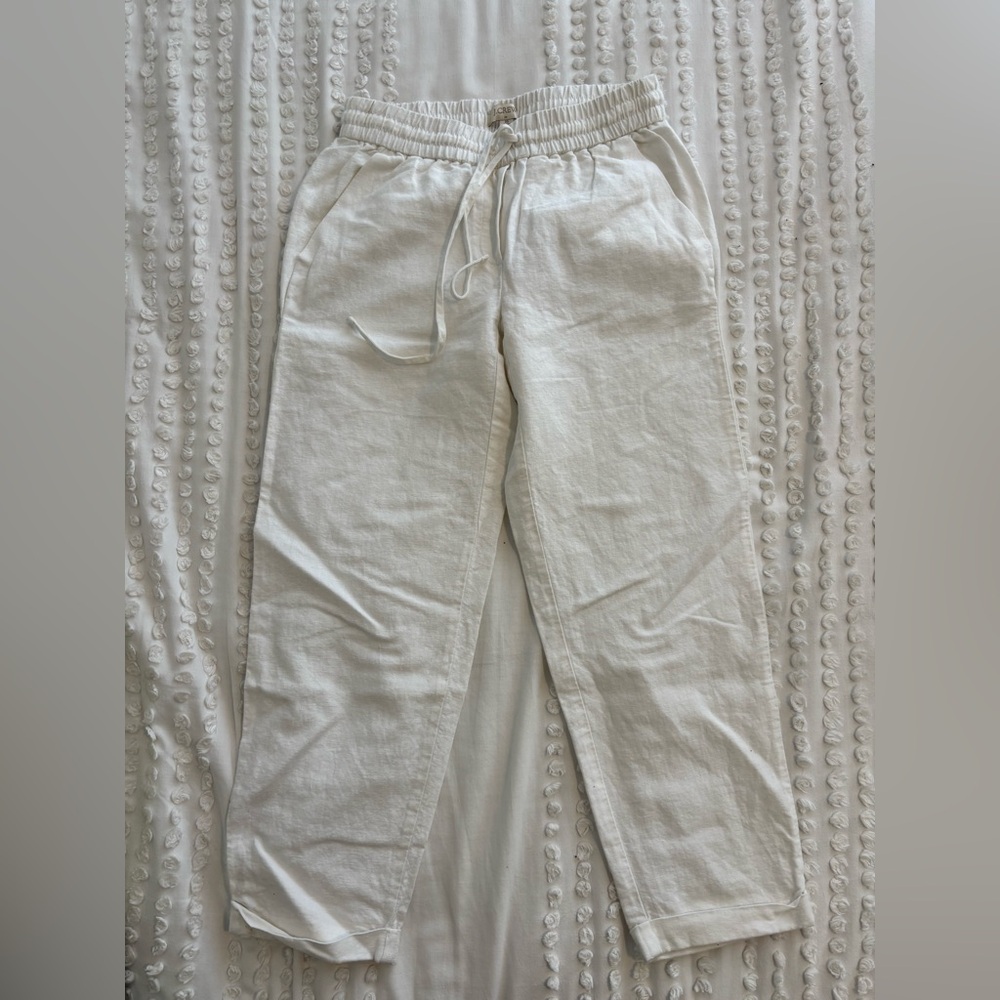 J. Crew Women's Cream Cropped Drawstring Linen Pants
